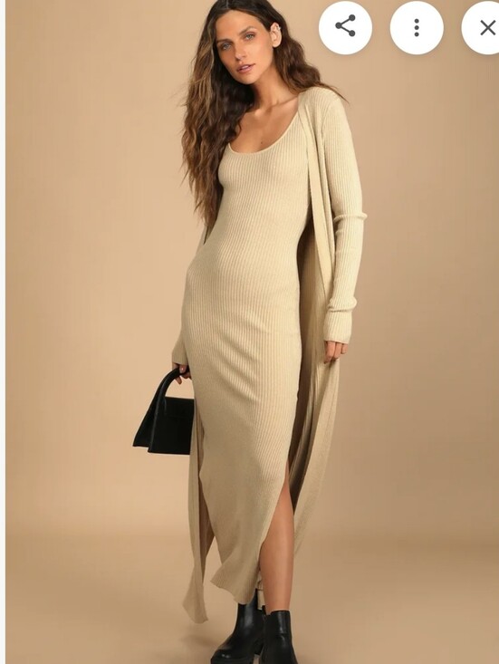 Lulus Dresses & Skirts - LULUS Set Ribbed Scoop Neck Maxi Dress Cardigan Beige Y2k Clean Beauty Quiet